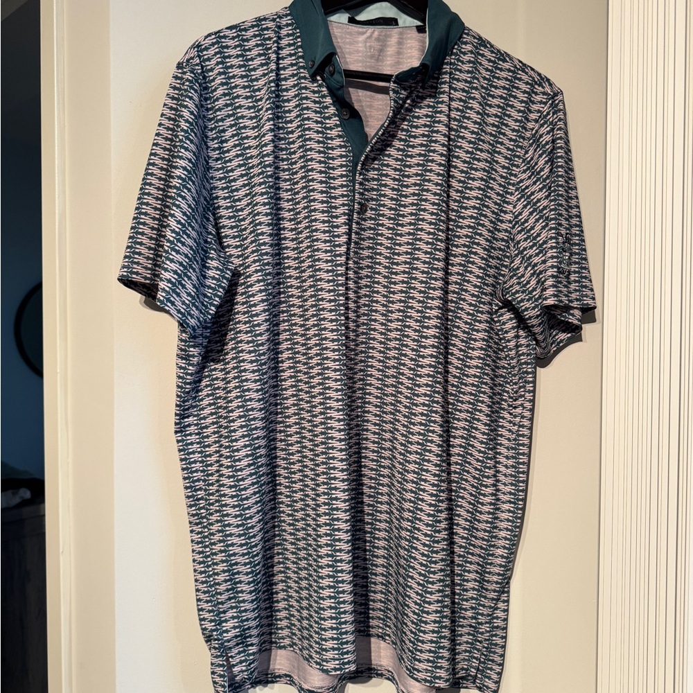 Greyson Green and White Patterned Polo Shirt